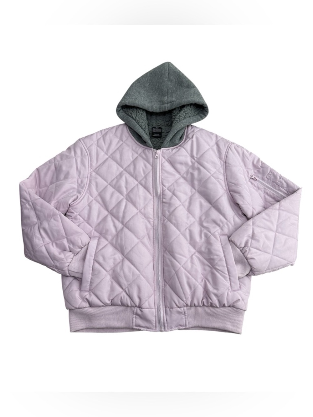 Ring of Fire Women's Quilted Hooded Zip Bomber Jacket Light Pink Gray Size Large
